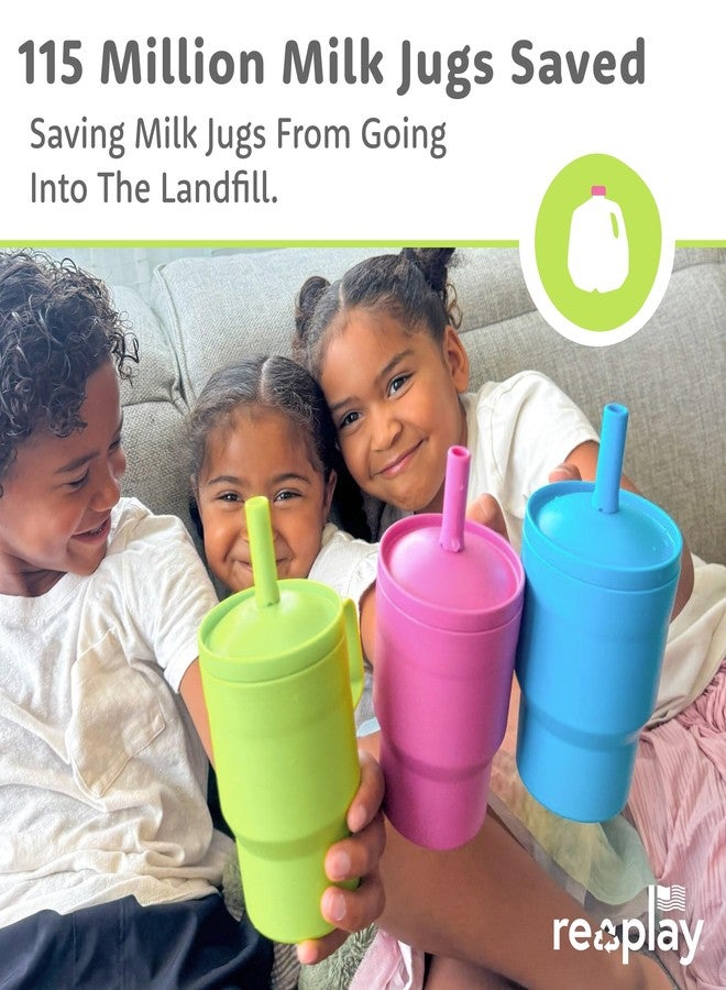 Re-Play 10 oz Tumbler for Toddlers (2 Pack) – No‑Spill Straw Cup, Dishwasher Safe & Durable, Fits Standard Cupholders – Made in USA from Recycled HDPE, Sky and Lime - Image 5